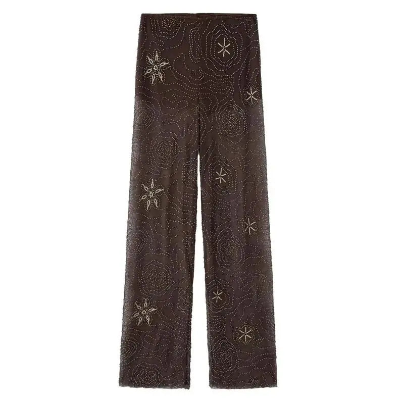 Brown Beaded Sequin Pants